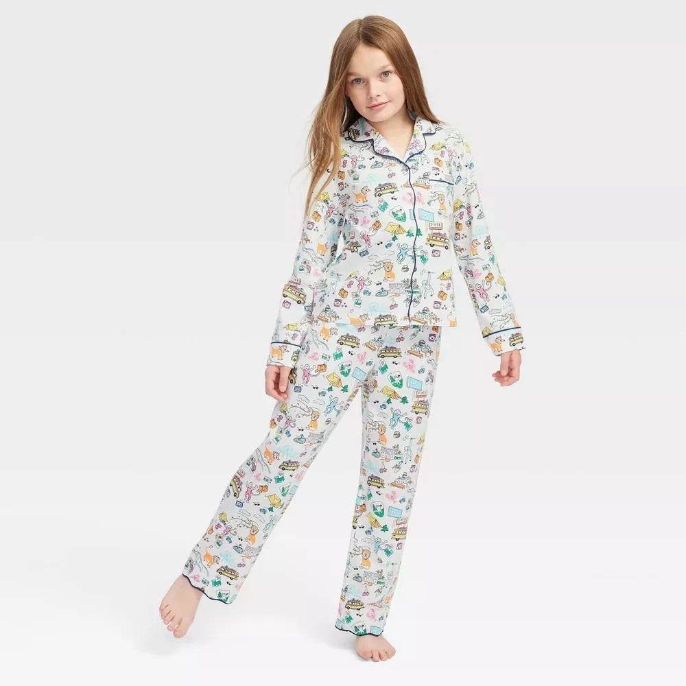 Roller Rabbit x Target Girls Roadtrip Pajama Set S‎ 6/7 Blue Yellow Pink NWT